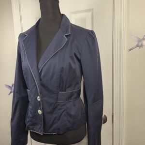 Luella for Target Navy Blue Cherry Print Lined Cropped Blazer M Pinup Style